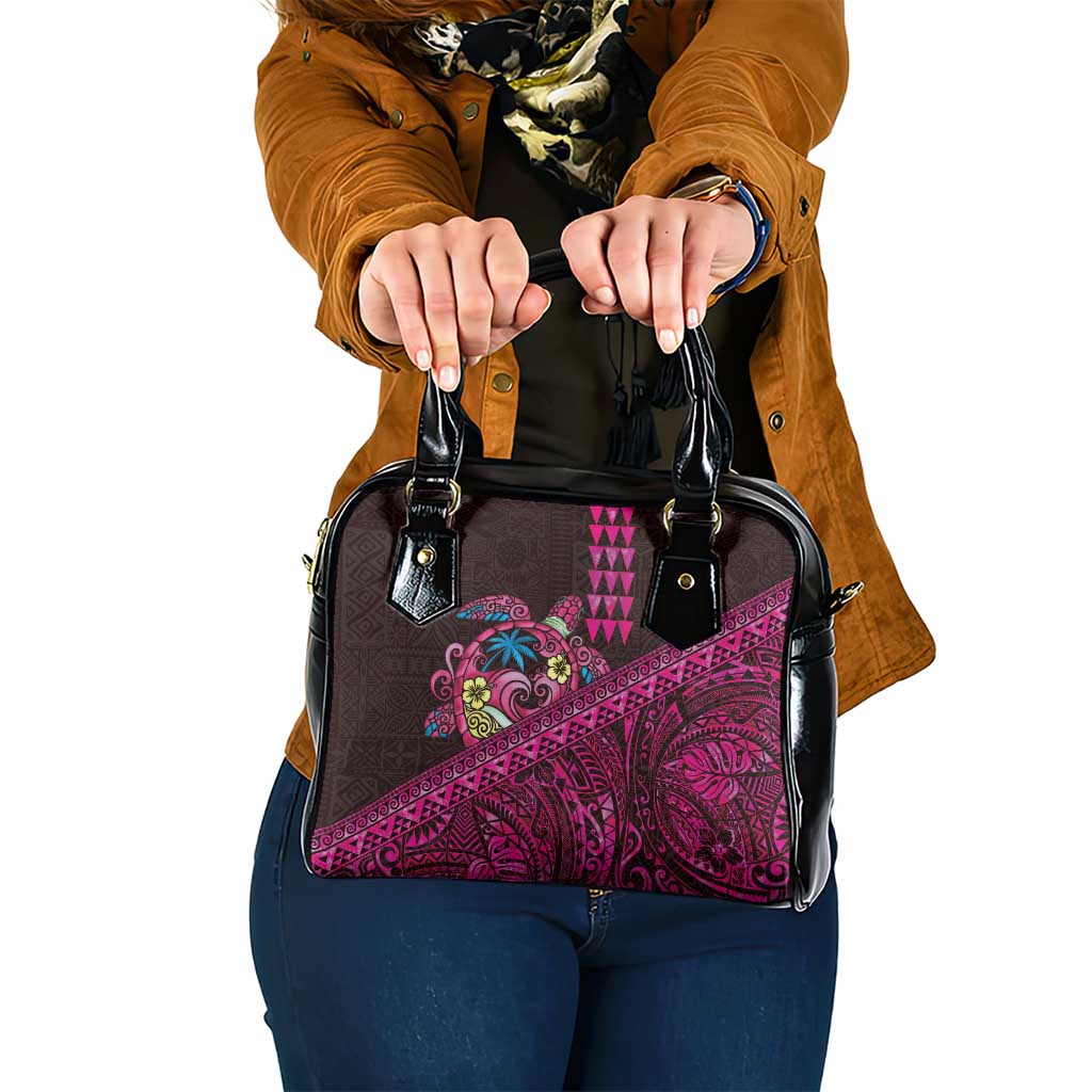 Hawaiian Abstract Sea Turtle Shoulder Handbag Polynesian Tapa Art and Kakau Tattoo Pink WaterColor - Polynesian Pride