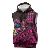 Hawaiian Abstract Sea Turtle Sleeveless Hoodie Polynesian Tapa Art and Kakau Tattoo Pink WaterColor - Polynesian Pride