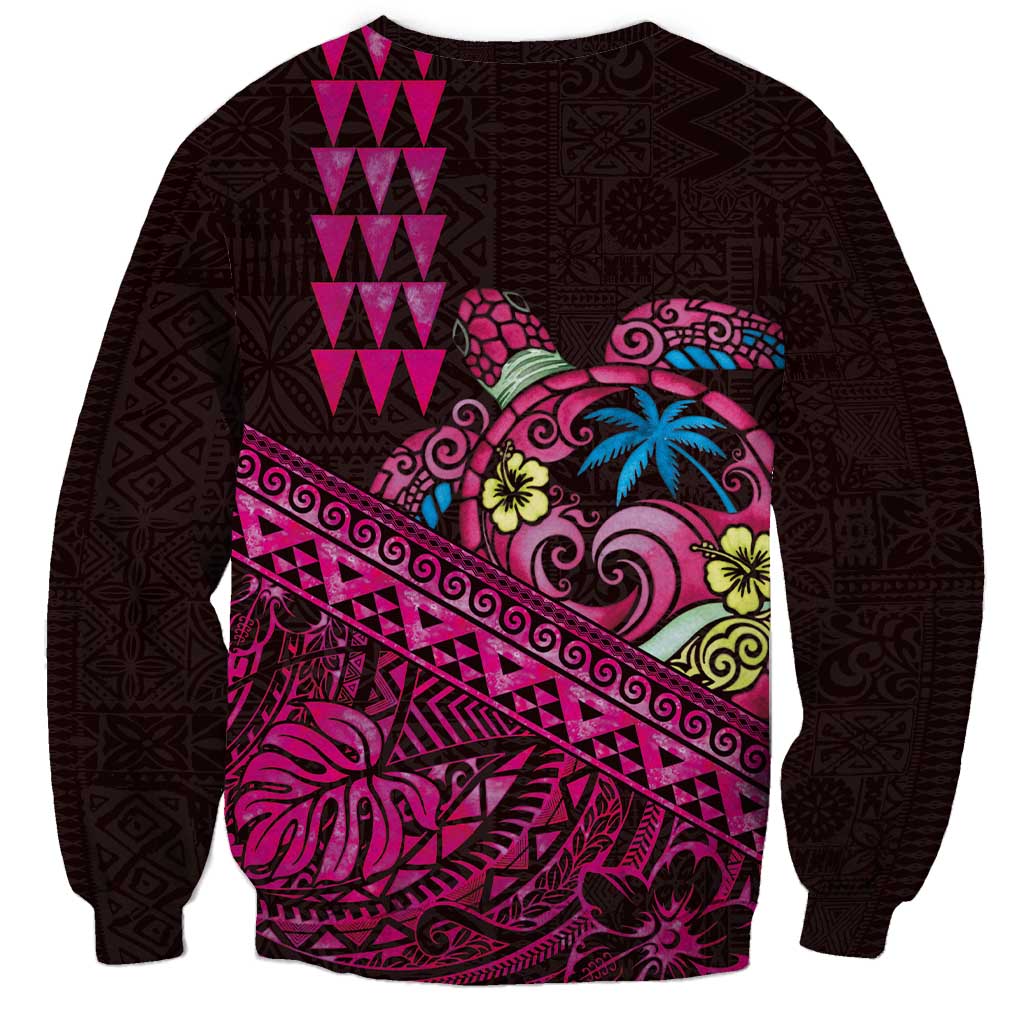 Hawaiian Abstract Sea Turtle Sweatshirt Polynesian Tapa Art and Kakau Tattoo Pink WaterColor - Polynesian Pride