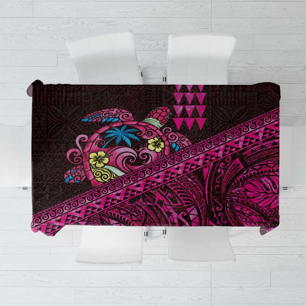 Hawaiian Abstract Sea Turtle Tablecloth Polynesian Tapa Art and Kakau Tattoo Pink WaterColor - Polynesian Pride