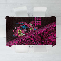 Hawaiian Abstract Sea Turtle Tablecloth Polynesian Tapa Art and Kakau Tattoo Pink WaterColor - Polynesian Pride