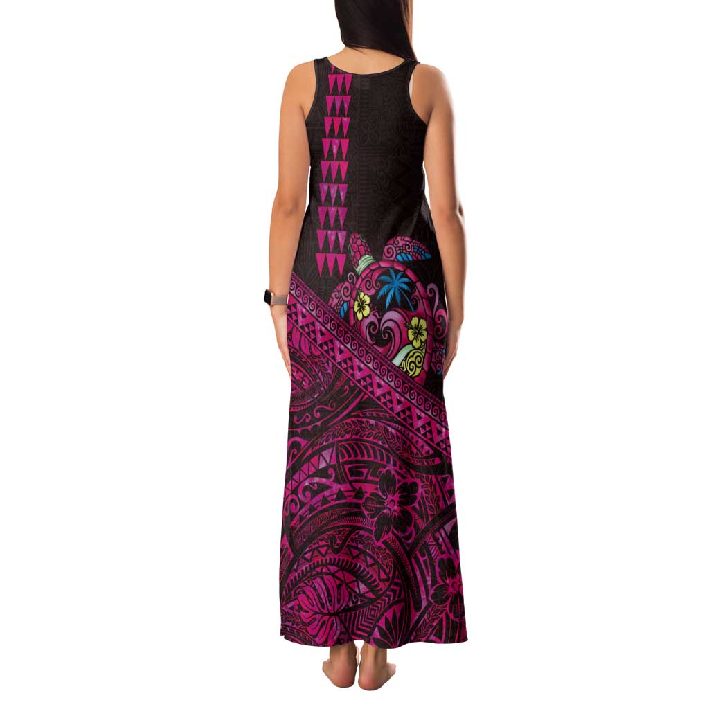 Hawaiian Abstract Sea Turtle Tank Maxi Dress Polynesian Tapa Art and Kakau Tattoo Pink WaterColor - Polynesian Pride