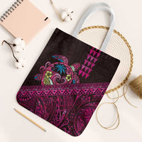 Hawaiian Abstract Sea Turtle Tote Bag Polynesian Tapa Art and Kakau Tattoo Pink WaterColor - Polynesian Pride