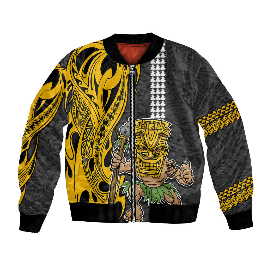 Hawaii Island Bomber Jacket Hawaiian Warrior and Kakau Symbols Abstract Tattoo LT03 Unisex Yellow - Polynesian Pride