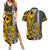 Hawaii Island Couples Matching Summer Maxi Dress and Hawaiian Shirt Hawaiian Warrior and Kakau Symbols Abstract Tattoo LT03 Yellow - Polynesian Pride