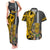 Hawaii Island Couples Matching Tank Maxi Dress and Hawaiian Shirt Hawaiian Warrior and Kakau Symbols Abstract Tattoo LT03 Yellow - Polynesian Pride