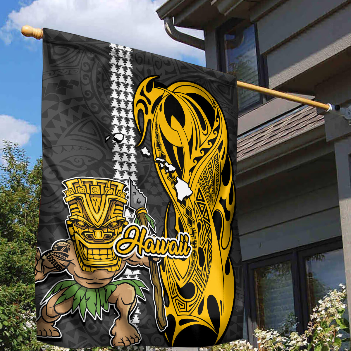 Hawaii Island Garden Flag Hawaiian Warrior and Kakau Symbols Abstract Tattoo LT03 - Polynesian Pride