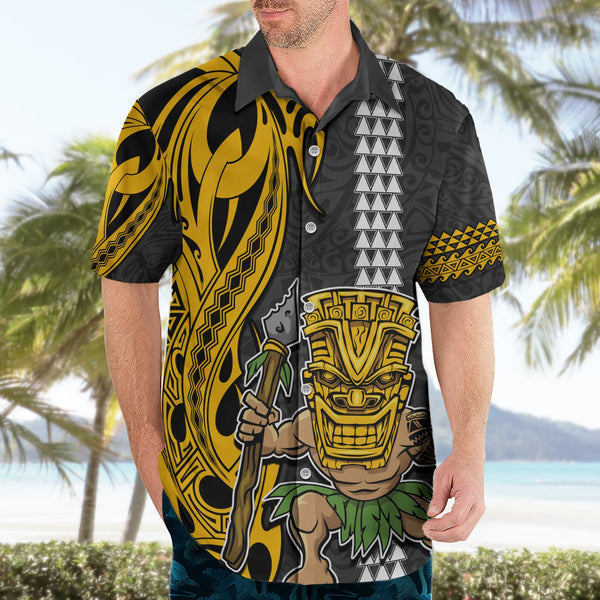 Hawaii Couples Matching Off Shoulder Short Dress and Hawaiian Shirt Polynesian Shark with Kakau Turquoise Version LT01 main image 0