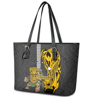 Hawaii Island Leather Tote Bag Hawaiian Warrior and Kakau Symbols Abstract Tattoo LT03 - Polynesian Pride