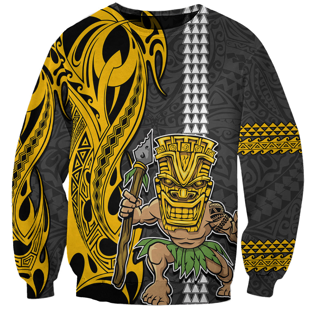 Hawaii Island Sweatshirt Hawaiian Warrior and Kakau Symbols Abstract Tattoo LT03 Unisex Yellow - Polynesian Pride