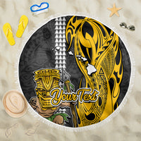 Custom Hawaii Island Beach Blanket Hawaiian Warrior and Kakau Symbols Abstract Tattoo LT03 One Size 150cm Yellow - Wonder Print Shop