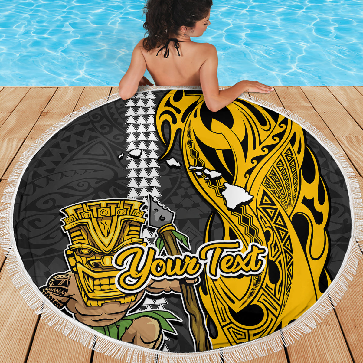 Custom Hawaii Island Beach Blanket Hawaiian Warrior and Kakau Symbols Abstract Tattoo LT03 - Wonder Print Shop