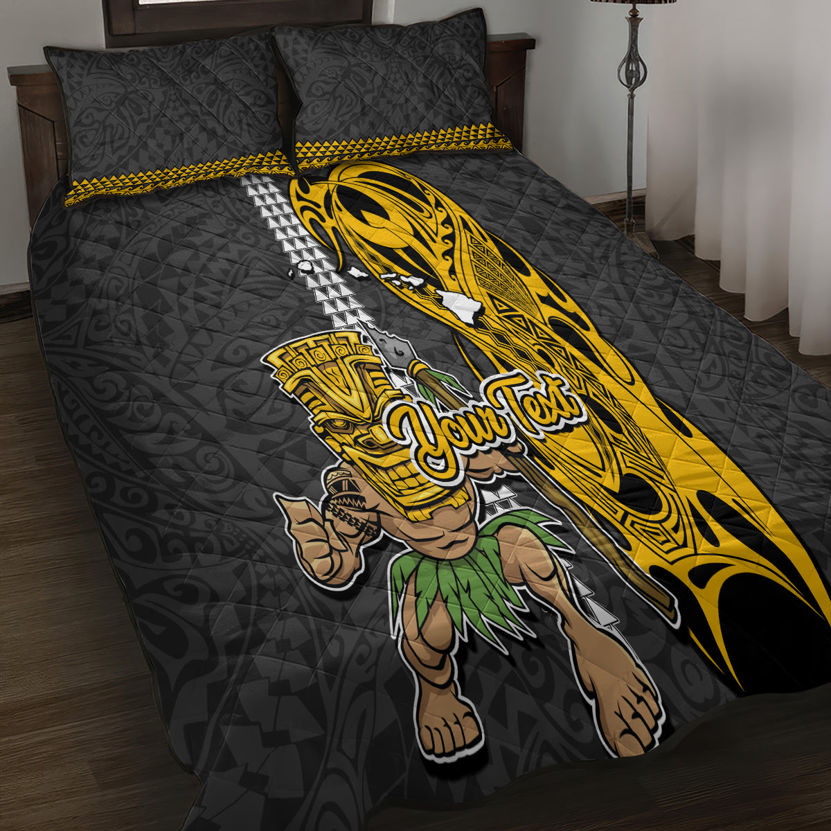 Custom Hawaii Island Quilt Bed Set Hawaiian Warrior and Kakau Symbols Abstract Tattoo LT03 - Polynesian Pride