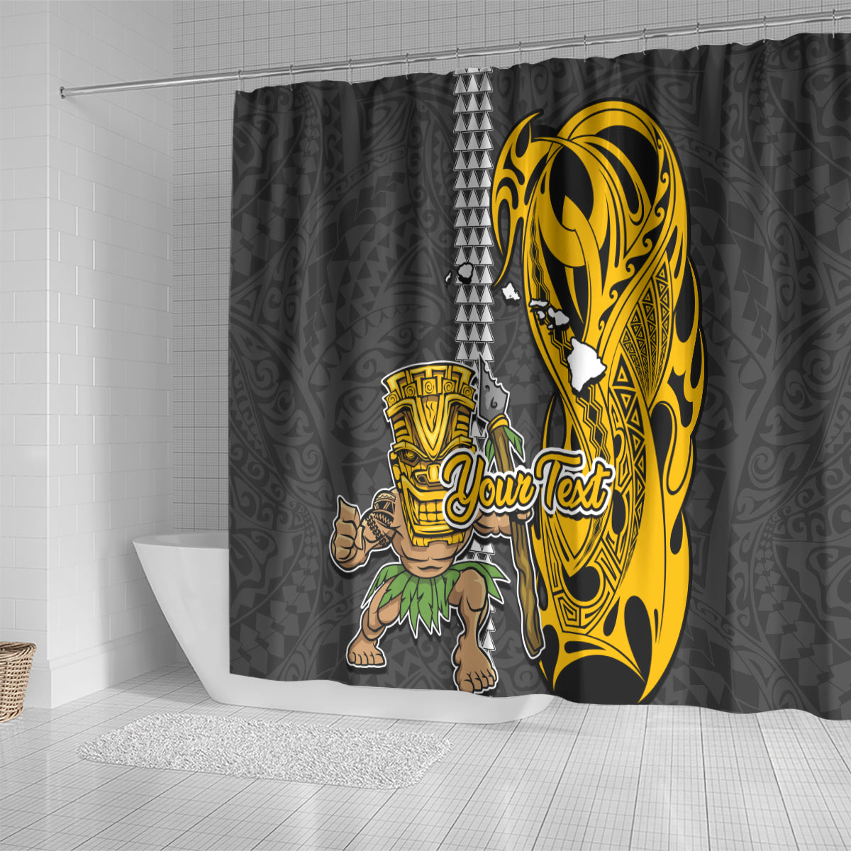 Custom Hawaii Island Shower Curtain Hawaiian Warrior and Kakau Symbols Abstract Tattoo LT03 - Polynesian Pride