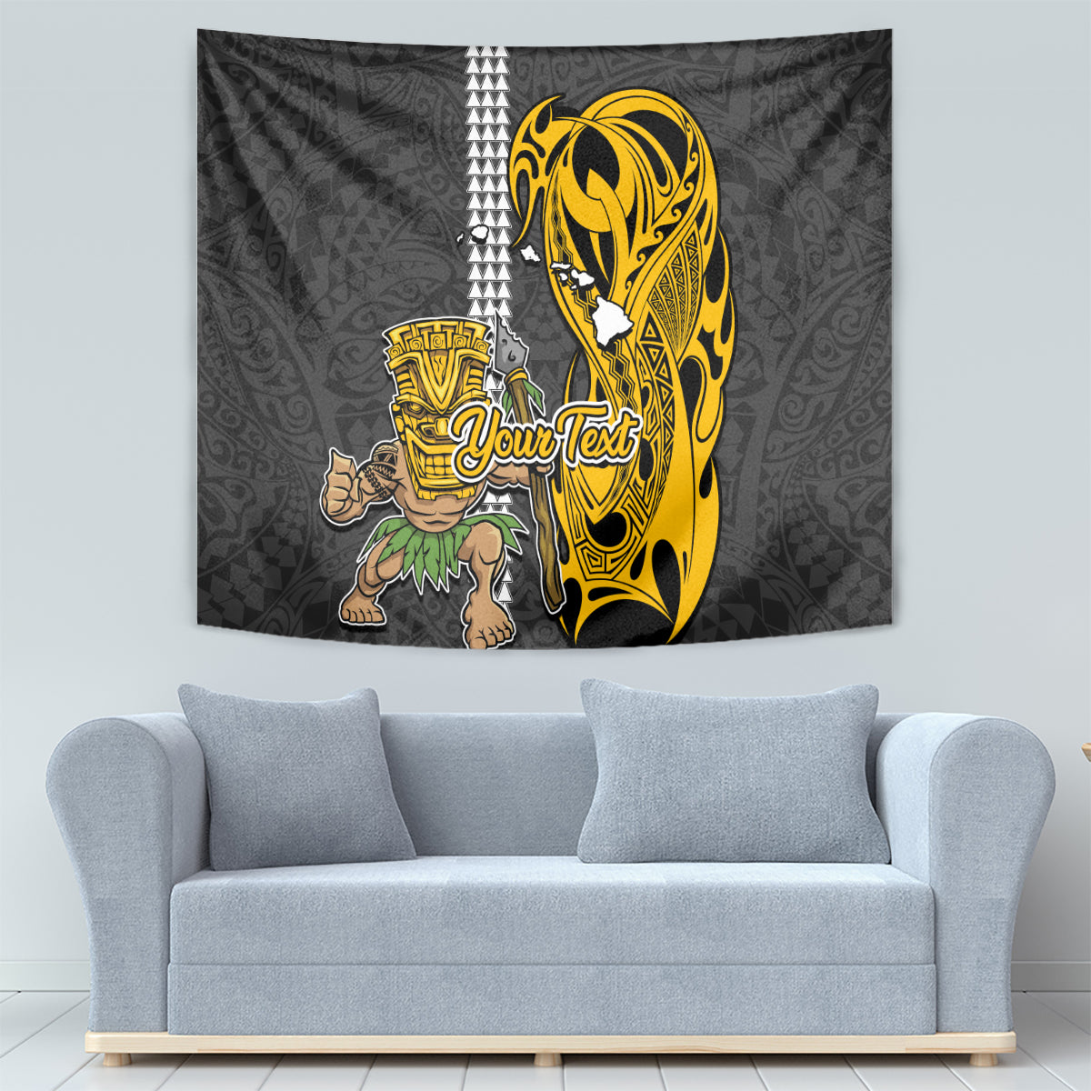 Custom Hawaii Island Tapestry Hawaiian Warrior and Kakau Symbols Abstract Tattoo LT03 - Polynesian Pride