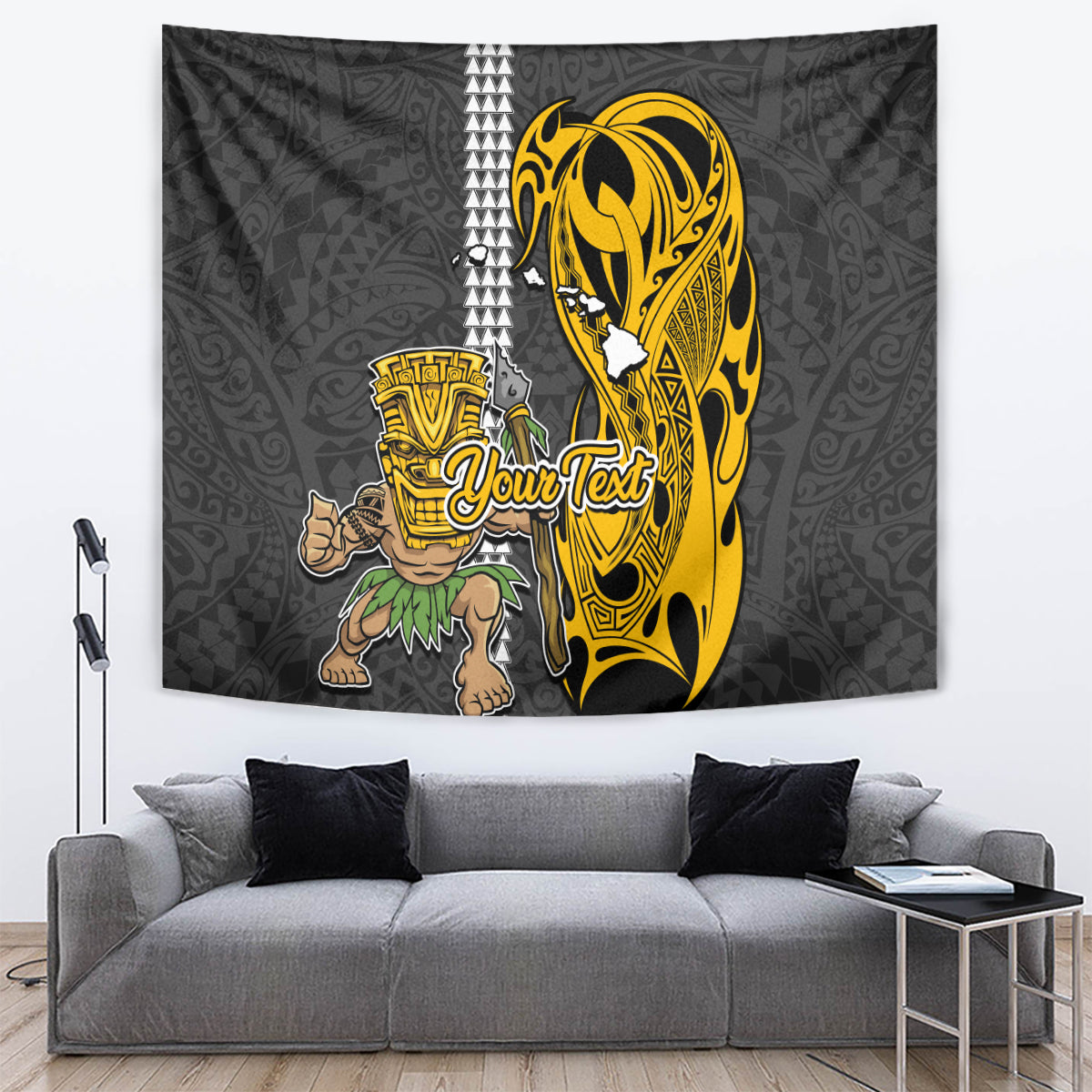 Custom Hawaii Island Tapestry Hawaiian Warrior and Kakau Symbols Abstract Tattoo LT03 - Polynesian Pride