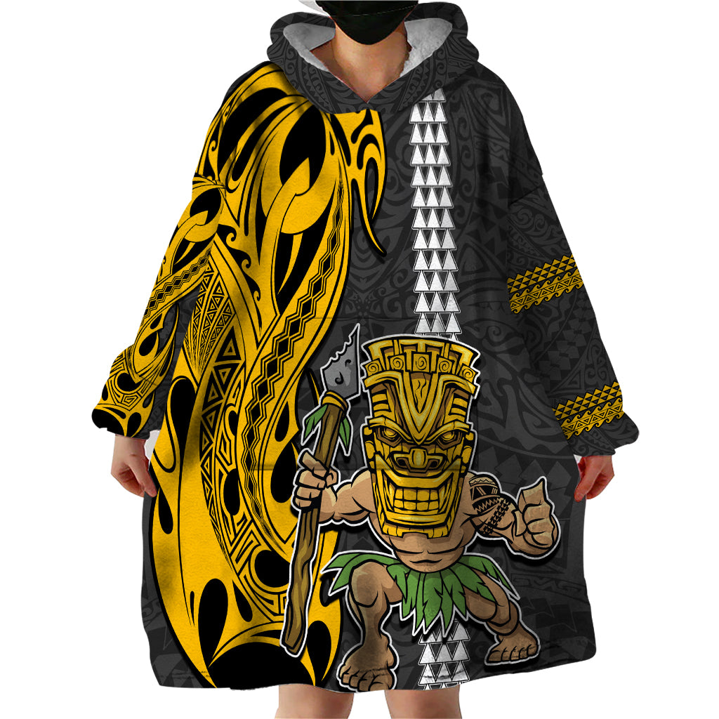 Custom Hawaii Island Wearable Blanket Hoodie Hawaiian Warrior and Kakau Symbols Abstract Tattoo LT03 - Polynesian Pride