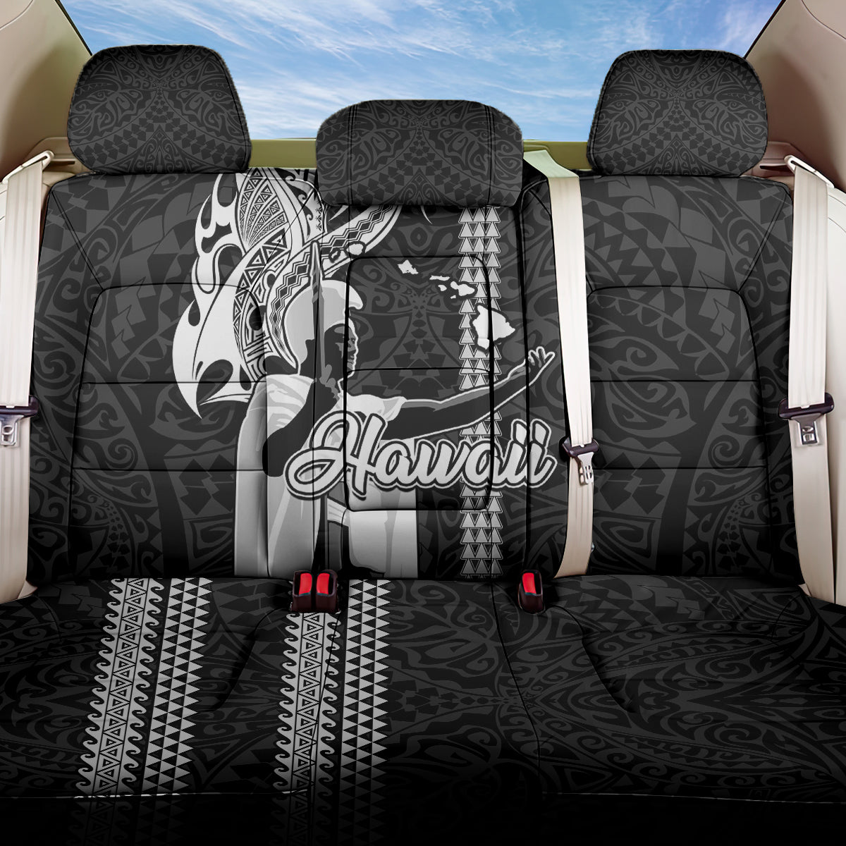 Hawaii Island Back Car Seat Cover Hawaiian King and Kakau Symbols Abstract Shoulder Tattoo
