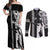 Hawaii Island Couples Matching Off Shoulder Maxi Dress and Long Sleeve Button Shirts Hawaiian King and Kakau Symbols Abstract Shoulder Tattoo LT03 Black - Polynesian Pride