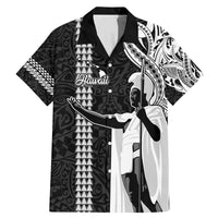 Hawaii Island Family Matching Mermaid Dress and Hawaiian Shirt Hawaiian King and Kakau Symbols Abstract Shoulder Tattoo LT03 Dad's Shirt - Short Sleeve Black - Polynesian Pride