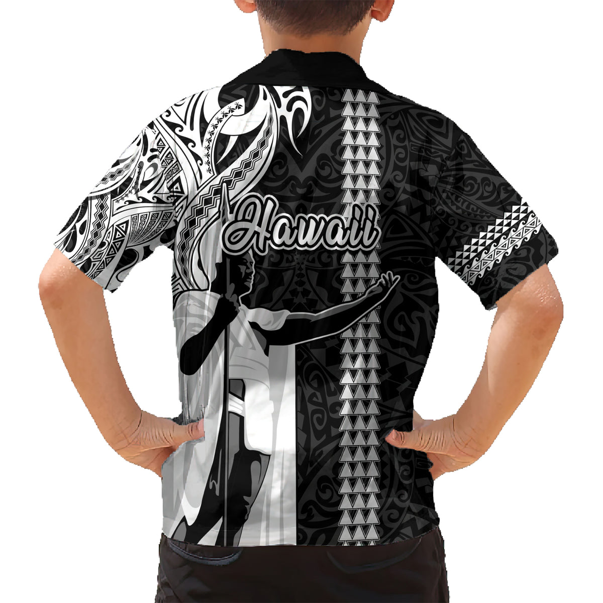 Hawaii Island Kid Hawaiian Shirt Hawaiian King and Kakau Symbols Abstract Shoulder Tattoo LT03 - Polynesian Pride