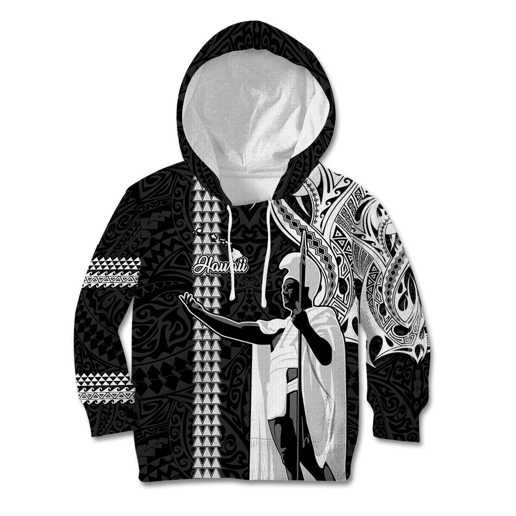 Hawaii Island Kid Hoodie Hawaiian King and Kakau Symbols Abstract Shoulder Tattoo LT03 Black - Polynesian Pride
