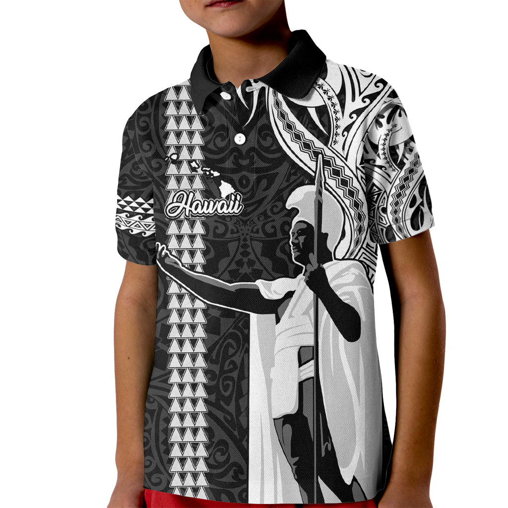 Hawaii Island Kid Polo Shirt Hawaiian King and Kakau Symbols Abstract Shoulder Tattoo LT03 Kid Black - Polynesian Pride