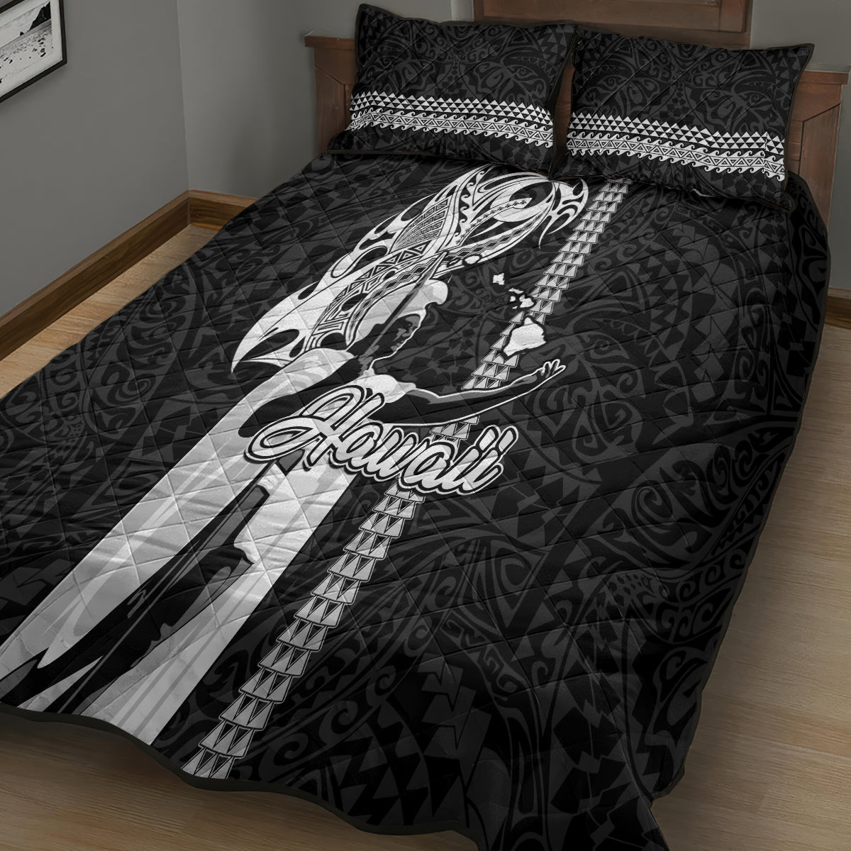 Hawaii Island Quilt Bed Set Hawaiian King and Kakau Symbols Abstract Shoulder Tattoo LT03 - Polynesian Pride