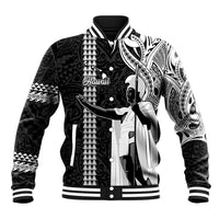 Custom Hawaii Island Baseball Jacket Hawaiian King and Kakau Symbols Abstract Shoulder Tattoo LT03 Unisex Black - Polynesian Pride