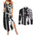 Custom Hawaii Island Couples Matching Summer Maxi Dress and Long Sleeve Button Shirts Hawaiian King and Kakau Symbols Abstract Shoulder Tattoo LT03 Black - Polynesian Pride