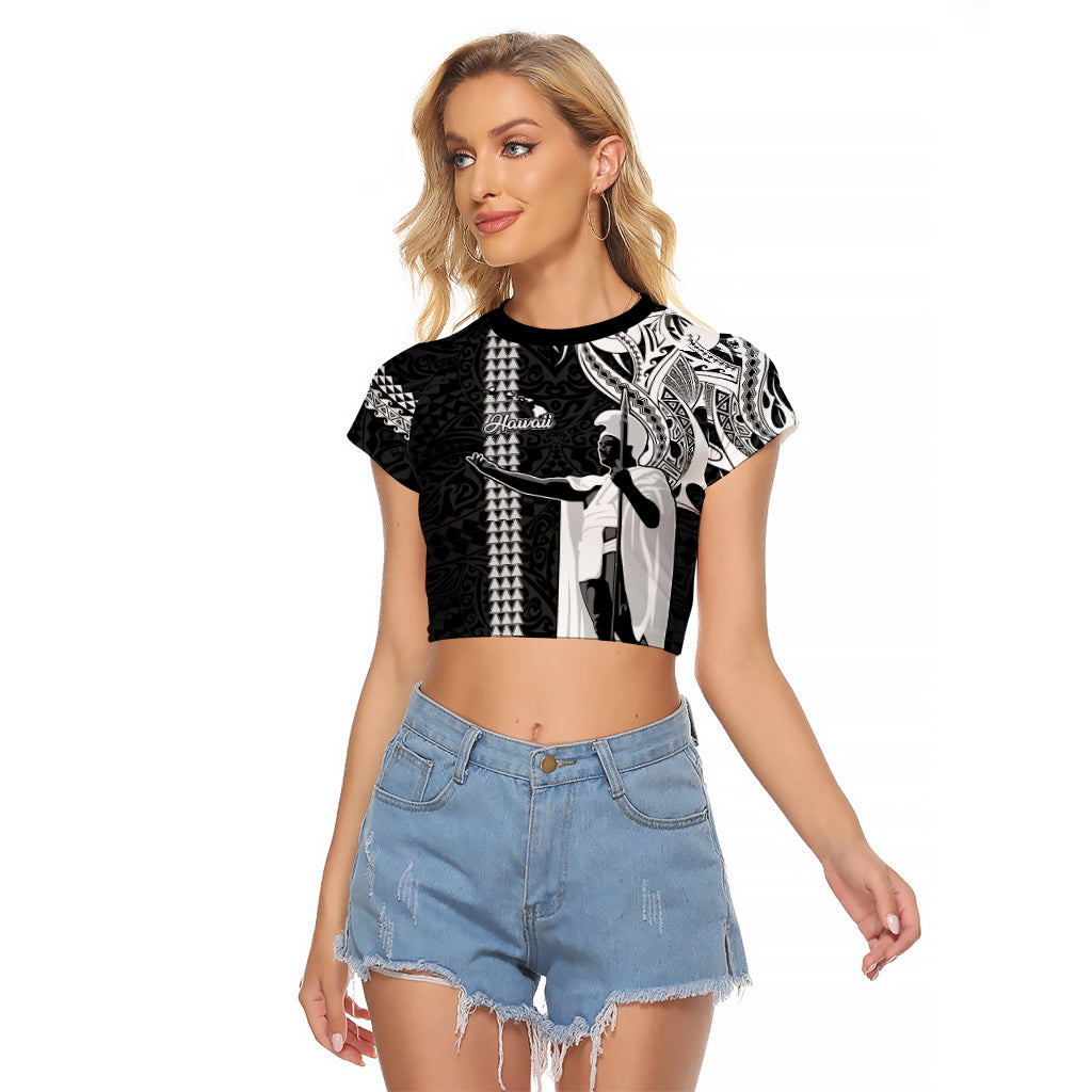 Custom Hawaii Island Raglan Cropped T Shirt Hawaiian King and Kakau Symbols Abstract Shoulder Tattoo LT03 Female Black - Polynesian Pride