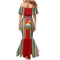 Kiribati Christmas Mermaid Dress Santa With Gift Bag Behind Ribbons Seamless Red Maori LT03 - Polynesian Pride