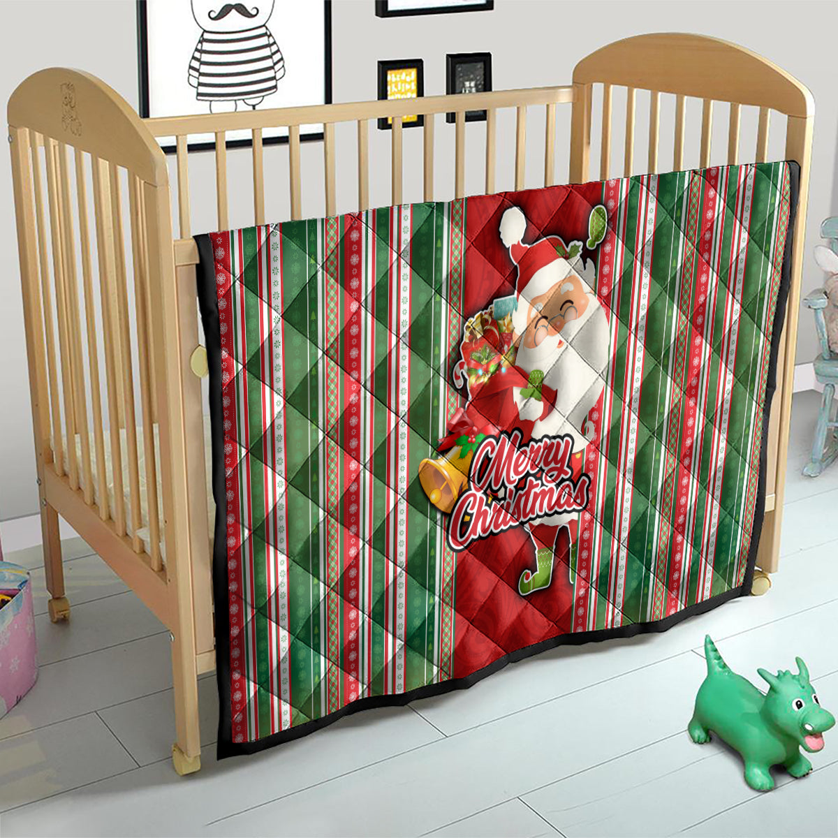 Kiribati Christmas Quilt Santa With Gift Bag Behind Ribbons Seamless Red Maori LT03 - Polynesian Pride