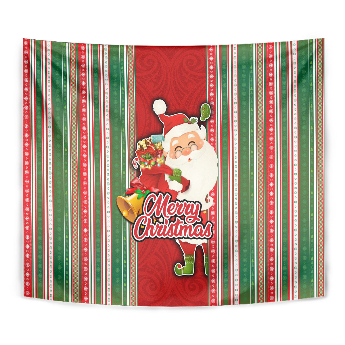 Kiribati Christmas Tapestry Santa With Gift Bag Behind Ribbons Seamless Red Maori LT03 - Polynesian Pride