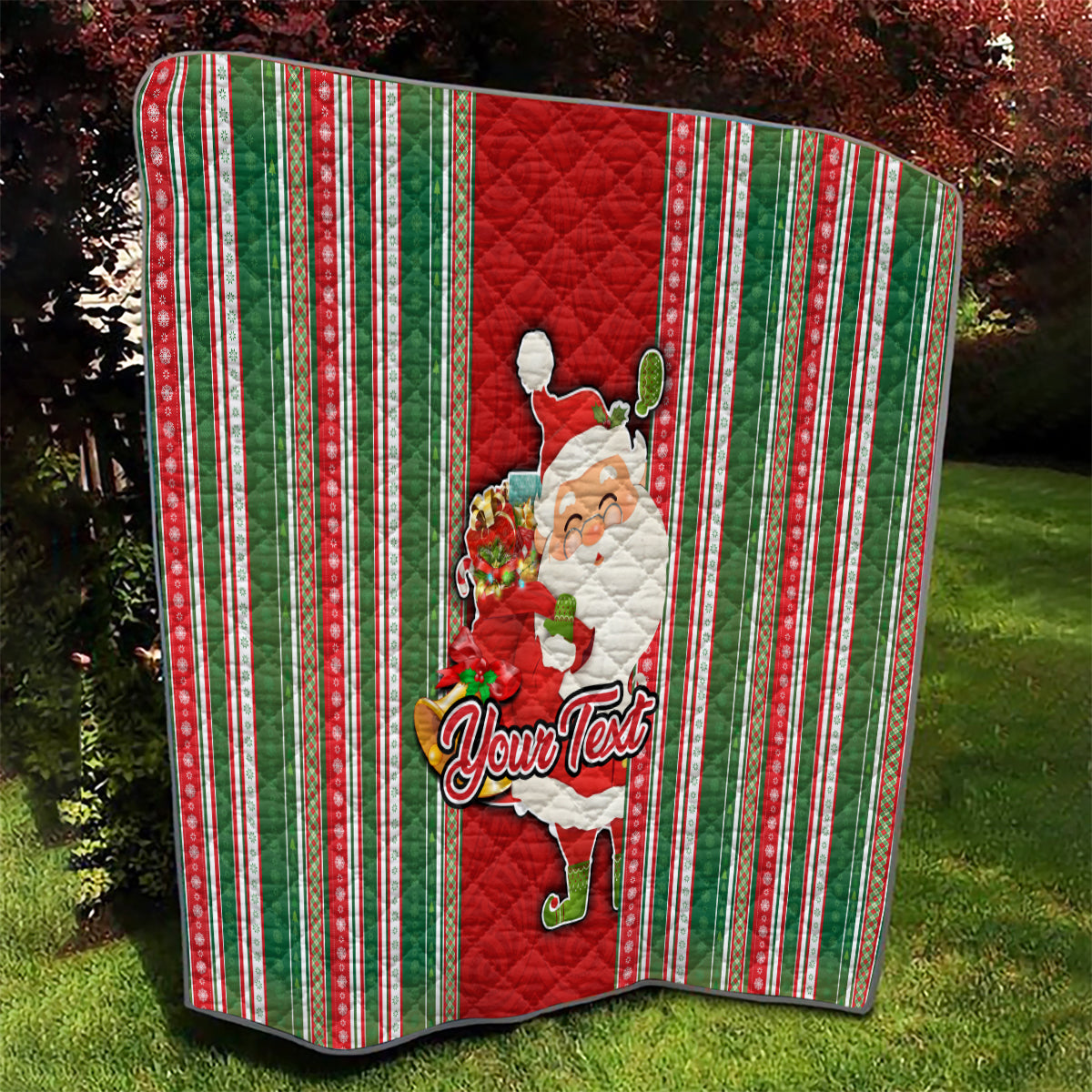 Custom Kiribati Christmas Quilt Santa With Gift Bag Behind Ribbons Seamless Red Maori LT03 - Polynesian Pride