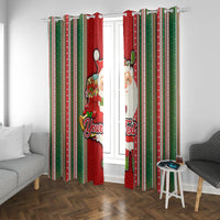 Custom Kiribati Christmas Window Curtain Santa With Gift Bag Behind Ribbons Seamless Red Maori LT03 With Grommets Red - Polynesian Pride