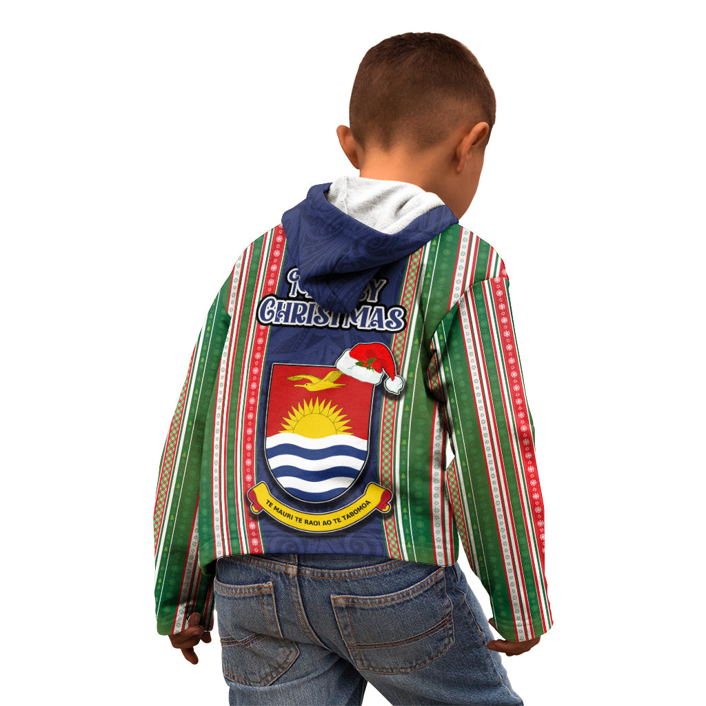 Kiribati Christmas Kid Hoodie Santa With Gift Bag Behind Ribbons Seamless Blue Maori LT03 - Polynesian Pride