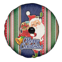 Kiribati Christmas Spare Tire Cover Santa With Gift Bag Behind Ribbons Seamless Blue Maori LT03 - Polynesian Pride