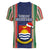Kiribati Christmas Women V Neck T Shirt Santa With Gift Bag Behind Ribbons Seamless Blue Maori LT03 - Polynesian Pride