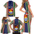Custom Kiribati Christmas Family Matching Short Sleeve Bodycon Dress and Hawaiian Shirt Santa With Gift Bag Behind Ribbons Seamless Blue Maori LT03 - Polynesian Pride