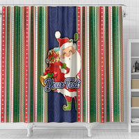 Custom Kiribati Christmas Shower Curtain Santa With Gift Bag Behind Ribbons Seamless Blue Maori LT03 - Polynesian Pride