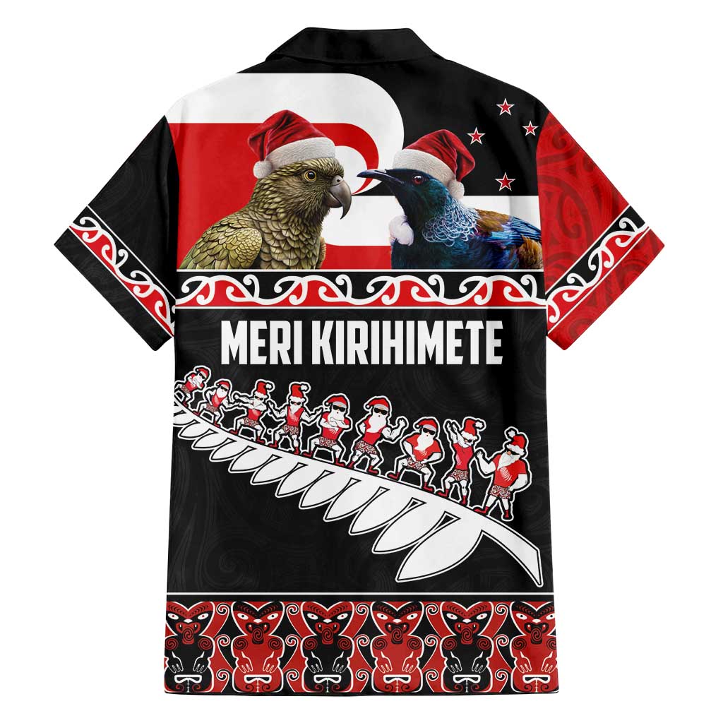 New Zealand Meri Kirihimete Family Matching Tank Maxi Dress and Hawaiian Shirt Christmas Tui Bird and Kea Bird - Haka Santa with Maori Koru Art Pattern