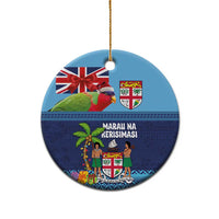 Fiji Marau na Kerisimasi Ceramic Ornament Christmas Collared Lory - Fiji Emblems and Xmas Palm Tree Tapa Art Pattern