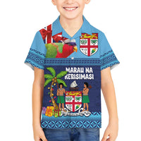 Fiji Marau na Kerisimasi Family Matching Long Sleeve Bodycon Dress and Hawaiian Shirt Christmas Collared Lory - Fiji Emblems and Xmas Palm Tree Tapa Art Pattern