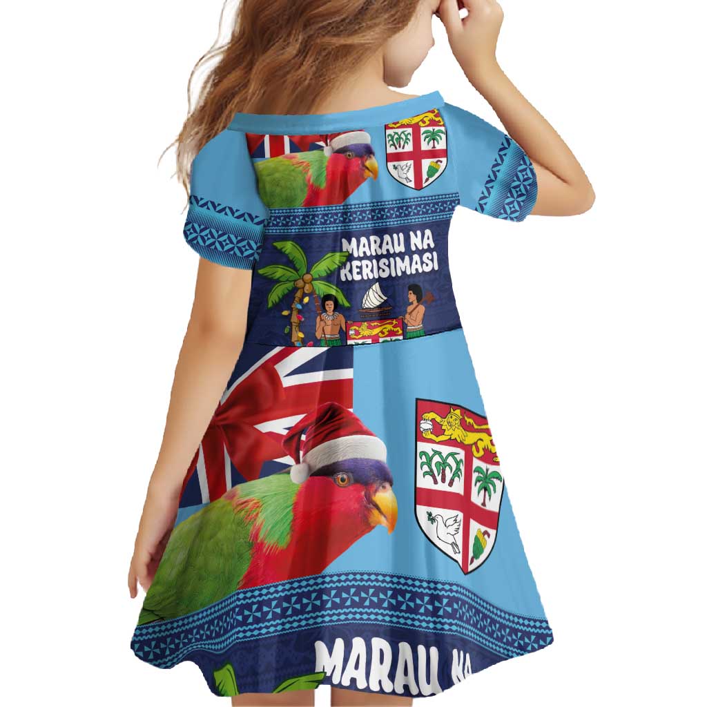 Fiji Marau na Kerisimasi Family Matching Mermaid Dress and Hawaiian Shirt Christmas Collared Lory - Fiji Emblems and Xmas Palm Tree Tapa Art Pattern LT03 - Polynesian Pride