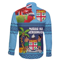 Fiji Marau na Kerisimasi Family Matching Mermaid Dress and Hawaiian Shirt Christmas Collared Lory - Fiji Emblems and Xmas Palm Tree Tapa Art Pattern LT03 - Polynesian Pride