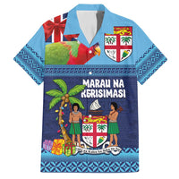 Fiji Marau na Kerisimasi Family Matching Tank Maxi Dress and Hawaiian Shirt Christmas Collared Lory - Fiji Emblems and Xmas Palm Tree Tapa Art Pattern