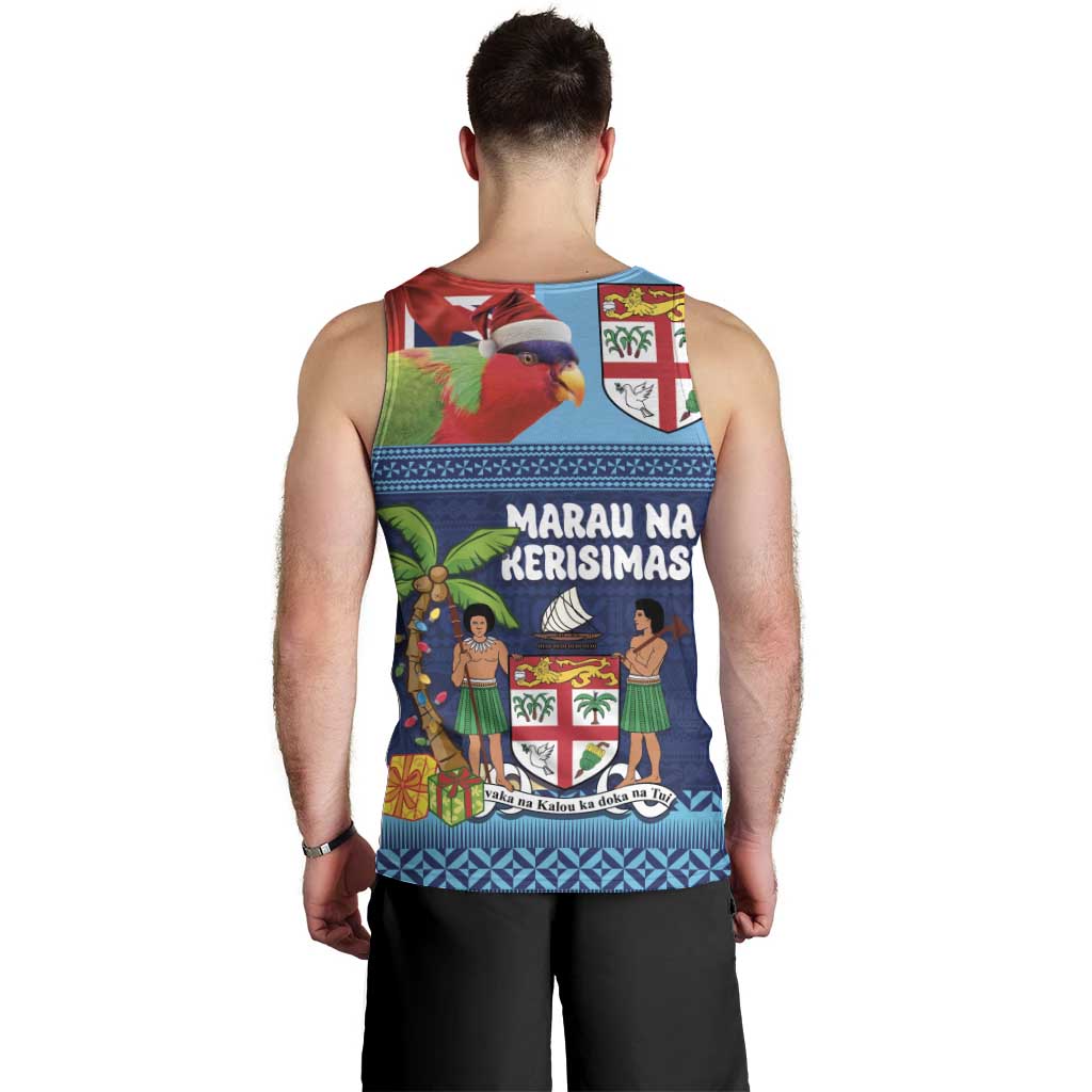 Fiji Marau na Kerisimasi Men Tank Top Christmas Collared Lory - Fiji Emblems and Xmas Palm Tree Tapa Art Pattern