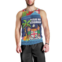 Fiji Marau na Kerisimasi Men Tank Top Christmas Collared Lory - Fiji Emblems and Xmas Palm Tree Tapa Art Pattern