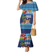 Fiji Marau na Kerisimasi Mermaid Dress Christmas Collared Lory - Fiji Emblems and Xmas Palm Tree Tapa Art Pattern
